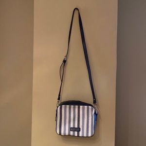 Adrienne Vittadini purse with blue, grey, and white stripes NWOT